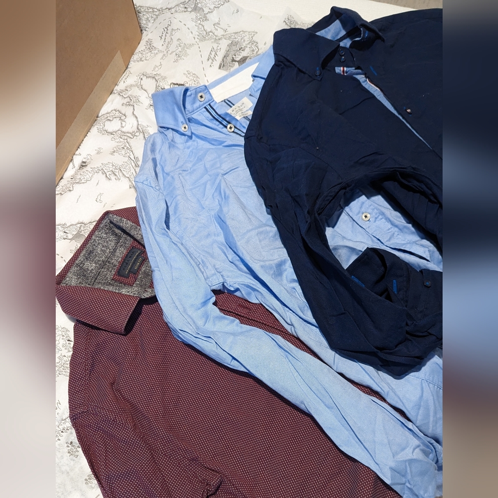 Three Zara Man Dress/Casual Shirts. Slim Fit. Size M. Blue+Burgundy